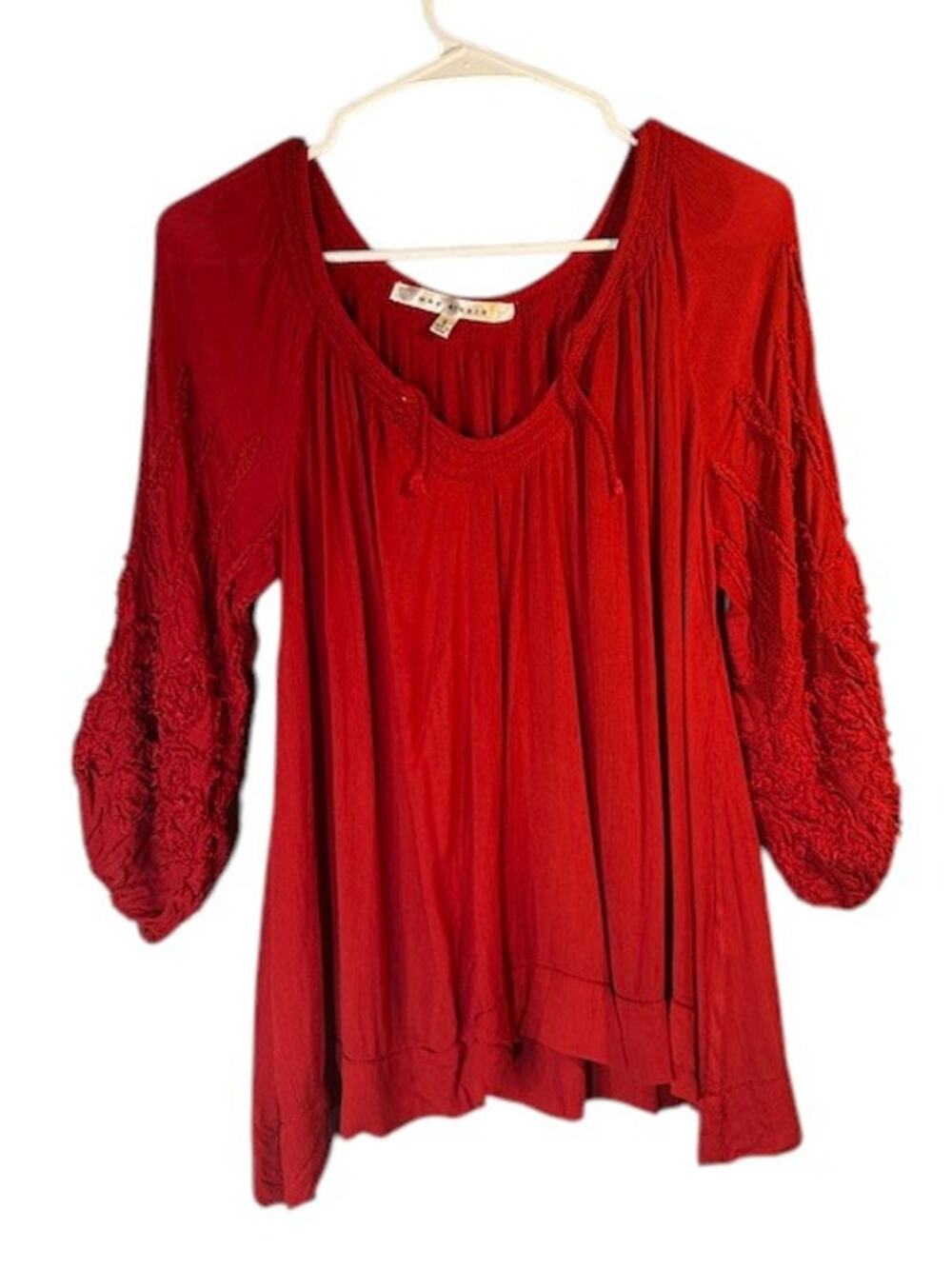 Max Studio Red Scoop Neck Textured 3/4 Sleeve Blouse Women Sz S